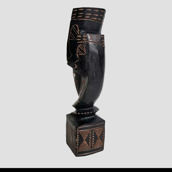 Fiji Lovers Handcarved Brown Wood Sculpture Statue Inlaid Mother Of Pearl Accent - Picture 2 of 9